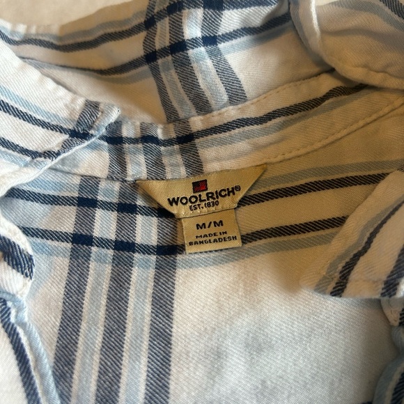 Woolrich Blue and White Long Sleeve Button Down Shirt with Cuffed Sleeves size M - Picture 3 of 7
